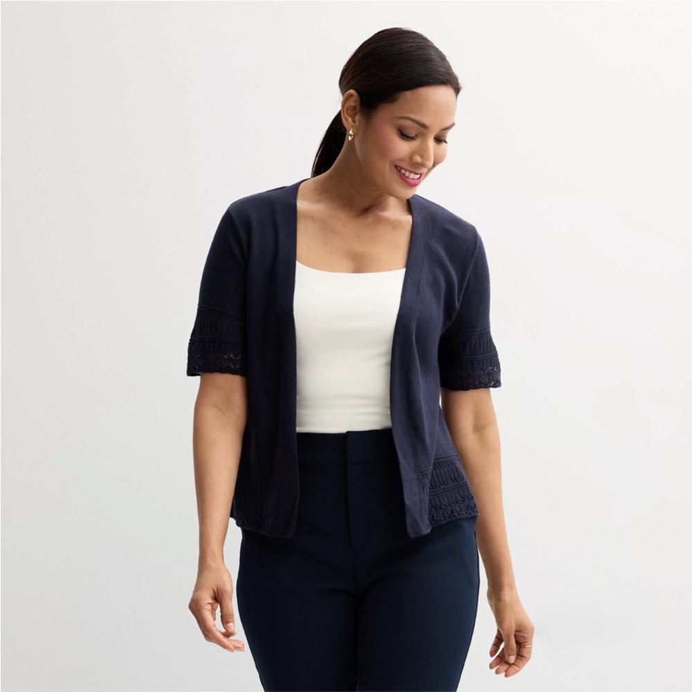NWT Women's Robbie Bee Navy Medium Pointelle Cardigan